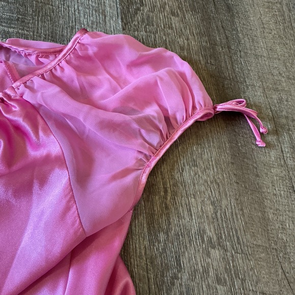 Oscar de la Renta Pink Label Vintage Satin Nightgown Sheer Sleeve Pink - Picture 5 of 8